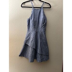 Speechless Blue‎ Striped Halter Dress Tiered Ruffle Skirt Summer Party(A562)